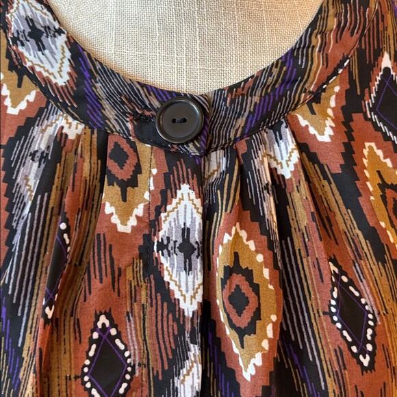 Apparenza Geometric Peacock Brown Bohemian Flowy Blouse Top Casual Travel - M - Picture 3 of 8